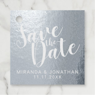 Silver Foil Wedding Save the Date Geschenkanhänger