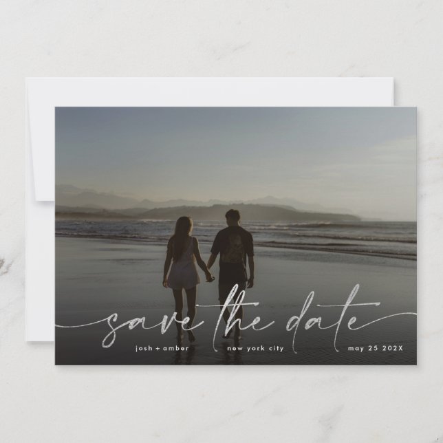 Silver Foil White Gray Modernes Foto Ultimate Save The Date (Vorderseite)