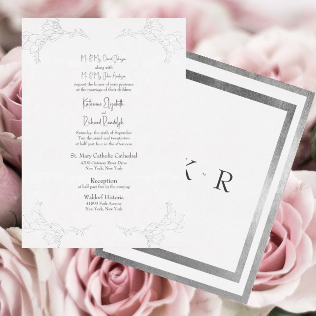 Silver Foil White Two Place Beide Eltern Hochzeit Folieneinladung (Von Creator hochgeladen)