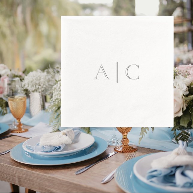 Silver Foil White Wedding Modern Monogram Servietten Mit Folie (Von Creator hochgeladen)