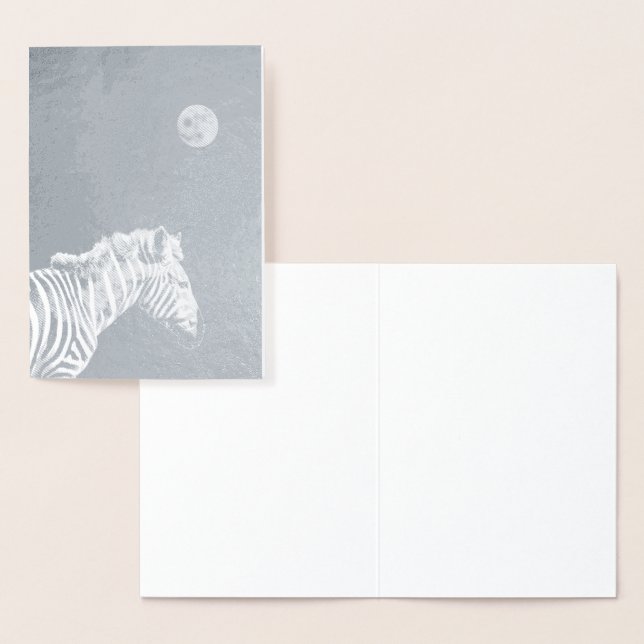 Silver Foil Zebra mit Mond Folienkarte (Anzeige)
