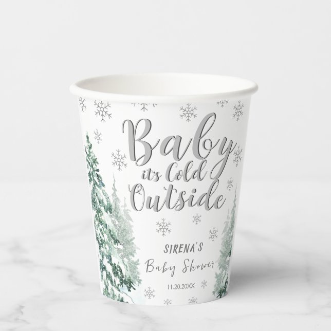 Silver Forest Winter Babydusche Papier Cup Pappbecher (Vorderseite)