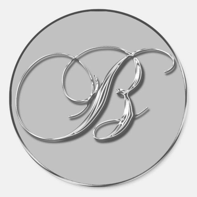Silver Formal Wedding Monogram B Siegel Einladung  Runder Aufkleber (Vorderseite)