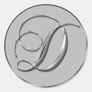 Silver Formal Wedding Monogram D Umschlag Aufklebe Runder Aufkleber