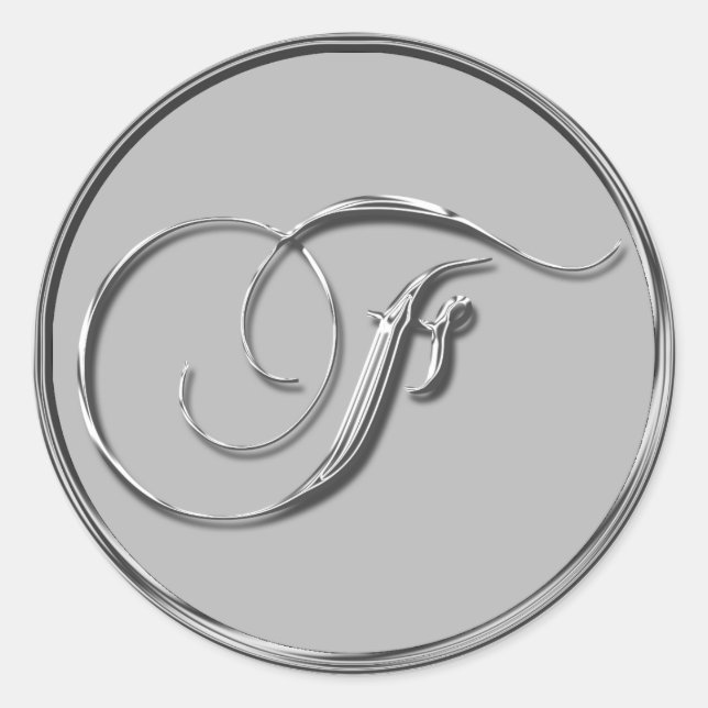 Silver Formal Wedding Monogram F Siegel Sticker (Vorderseite)
