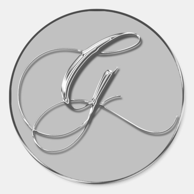 Silver Formal Wedding Monogram G Siegel Runder Aufkleber (Vorderseite)