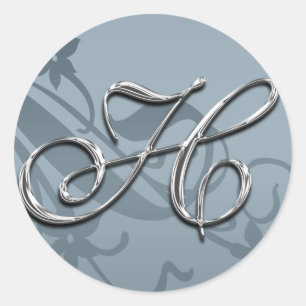 Silver Formal Wedding Monogram H Siegel Runder Aufkleber