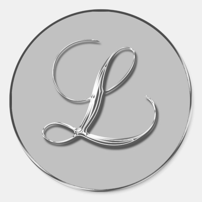 Silver Formal Wedding Monogram L Siegel UAWG Einla Runder Aufkleber (Vorderseite)