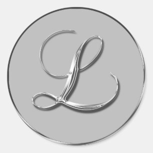Silver Formal Wedding Monogram L Siegel UAWG Einla Runder Aufkleber