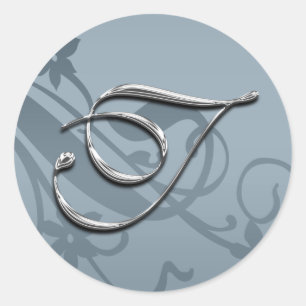 Silver Formal Wedding Monogram T Siegel Runder Aufkleber