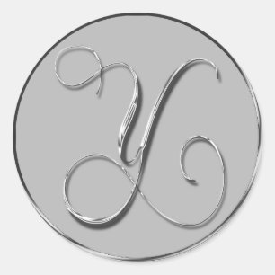 Silver Formal Wedding Monogram Y Siegel Runder Aufkleber