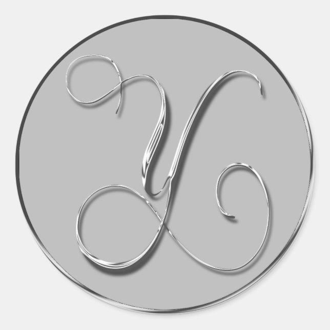 Silver Formal Wedding Monogram Y Siegel Runder Aufkleber (Vorderseite)