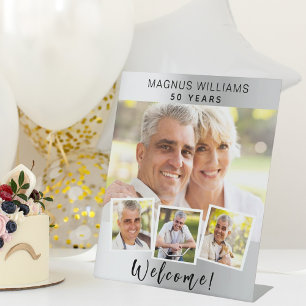 Silver Foto Collage Geburtstagsfeier willkommen Sockelschild