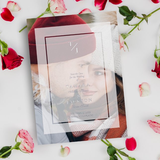 Silver Foto Wedding Vellum Transparency Initials Folieneinladung (Von Creator hochgeladen)
