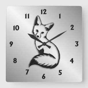 Silver Fox Black Numbers Quadratische Wanduhr