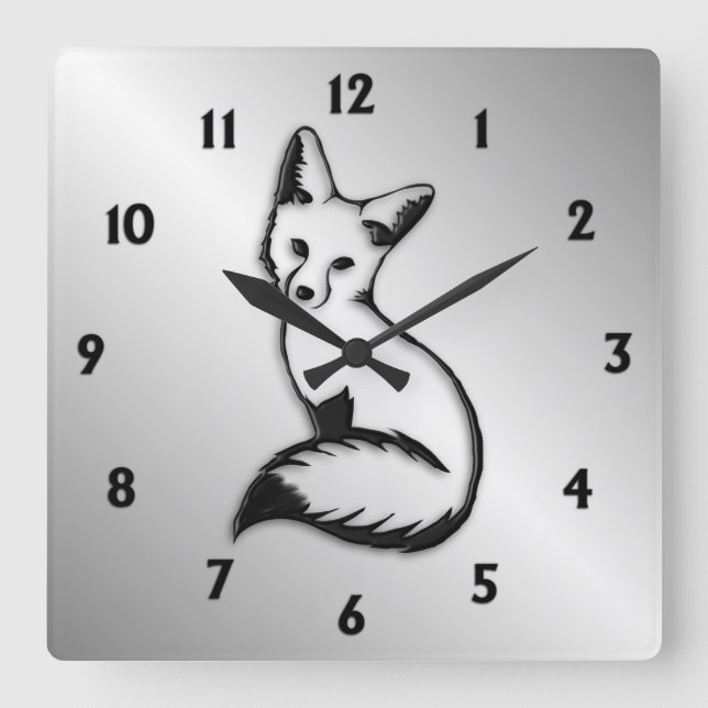 Silver Fox Black Numbers Quadratische Wanduhr (Vorderseite)