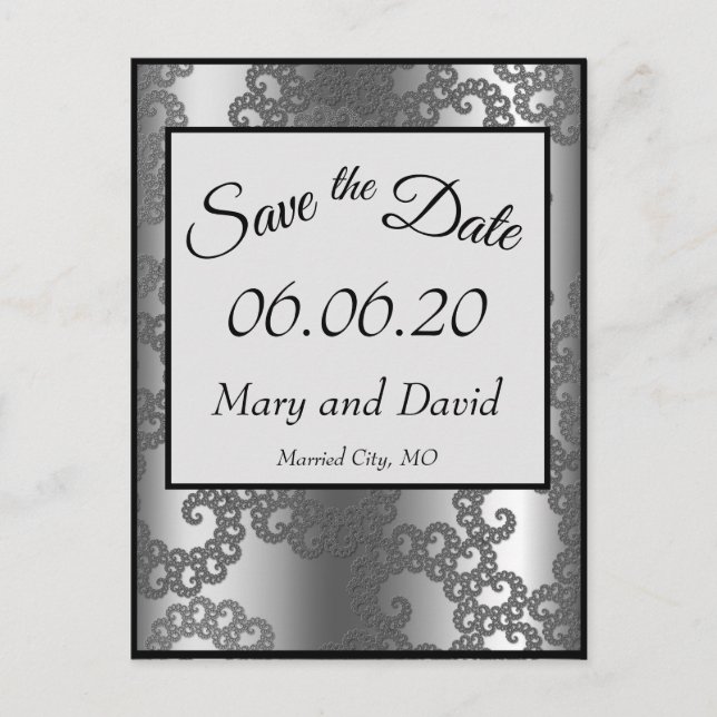 Silver Fraktal Save the Date Postkarte (Vorderseite)