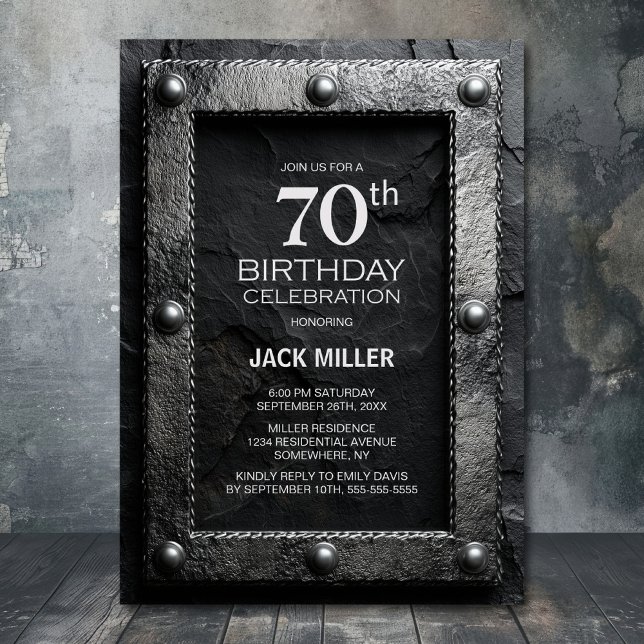 Silver Frame Black Slate 70th Birthday Party Einladung (Von Creator hochgeladen)