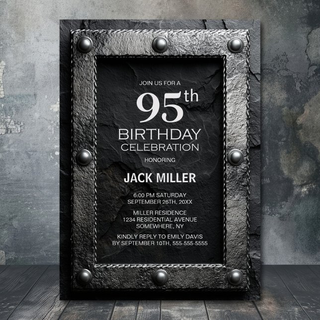 Silver Frame Black Slate 95th Birthday Party Einladung (Von Creator hochgeladen)