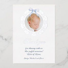 Silver Frame Blue Bow Tauffolie Danke Karte