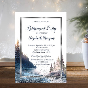Silver Frame Confetti Landschaft Ruhestand Einladung