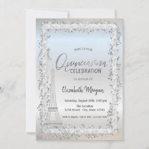 Silver Frame Eiffel Tower Silver Quinceanera Einladung