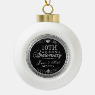 Silver Frame & Hearts 10. Hochzeitstag Keramik Kugel-Ornament