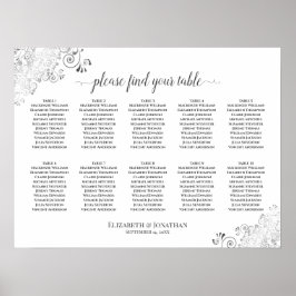 Silver Frills 10 Table Wedding Seating Chart White Poster