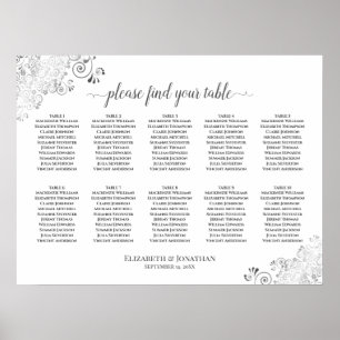 Silver Frills 10 Table Wedding Seating Chart White Poster