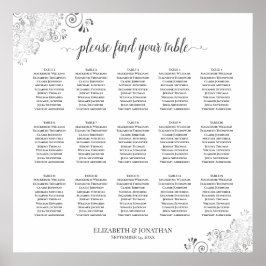 Silver Frills 15 Table Wedding Seating Chart White Poster