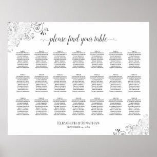 Silver Frills 21 Table Wedding Seating Chart White Poster