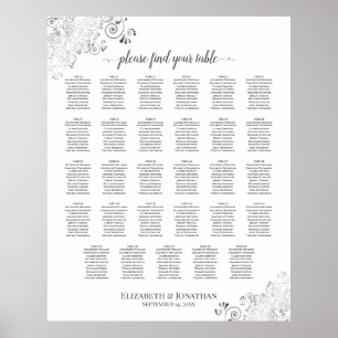 Silver Frills 29 Table Wedding Seating Chart White Poster