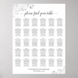 Silver Frills 30 Table Wedding Seating Chart White Poster
