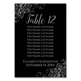 Silver Frills auf Black Wedding Seating Chart Tischnummer
