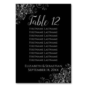 Silver Frills auf Black Wedding Seating Chart Tischnummer