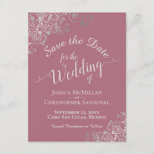 Silver Frills auf Dusty Rose Wedding Save the Date Ankündigungspostkarte