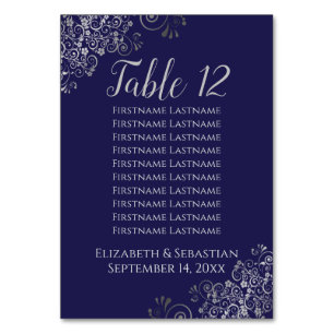 Silver Frills auf Navy Blue Wedding Seating Chart Tischnummer