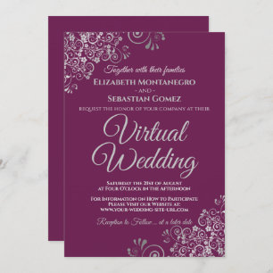 Silver Frills Cassis Magenta Chic Virtual Wedding Einladung