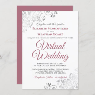 Silver Frills Dusty Rose & White Virtual Wedding Einladung