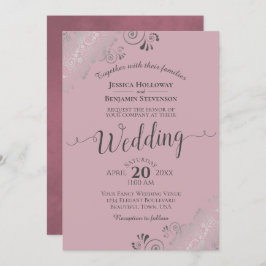 Silver Frills Elegant Dusty Rose Mauve Wedding Einladung
