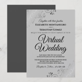 Silver Frills Elegant Gray Virtual Wedding Einladung