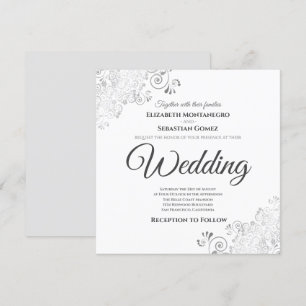 Silver Frills Elegant Gray & White Square Wedding Einladung