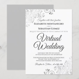 Silver Frills Elegant Gray & White Virtual Wedding Einladung