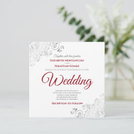 Silver Frills Elegant Rot & Weiß Square Wedding Einladung