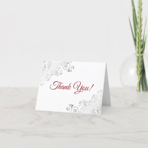 Silver Frills Elegant White & Red Script Wedding Dankeskarte