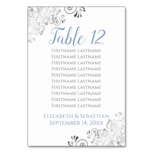 Silver Frills Elegante Blue Wedding Seating Chart Tischnummer