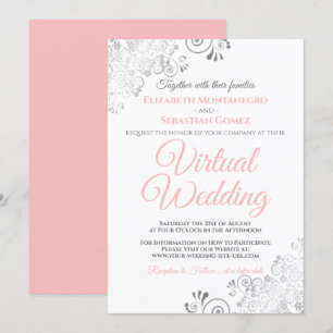 Silver Frills Elegantes Pink & White Virtual Weddi Einladung