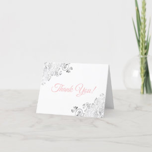 Silver Frills Elegantes White & Pink Wedding Foto Dankeskarte