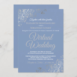 Silver Frills Light Blue und Gray Virtual Wedding Einladung