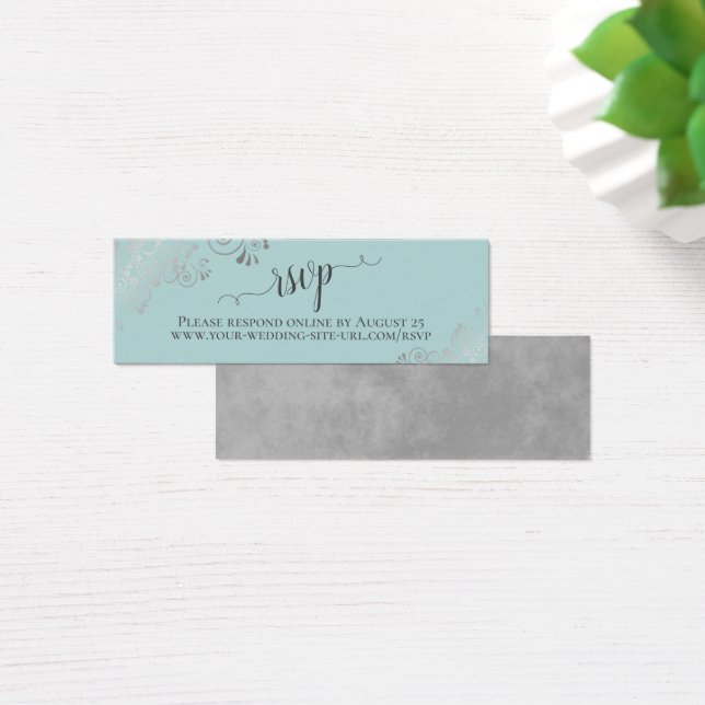 Silver Frills Mint Aquamarine Wedding RSVP Online  (Schreibtisch)